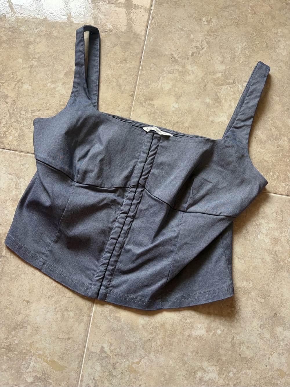 stradivarius Charcoal Square-Neck Crop Cami with Front Seaming
